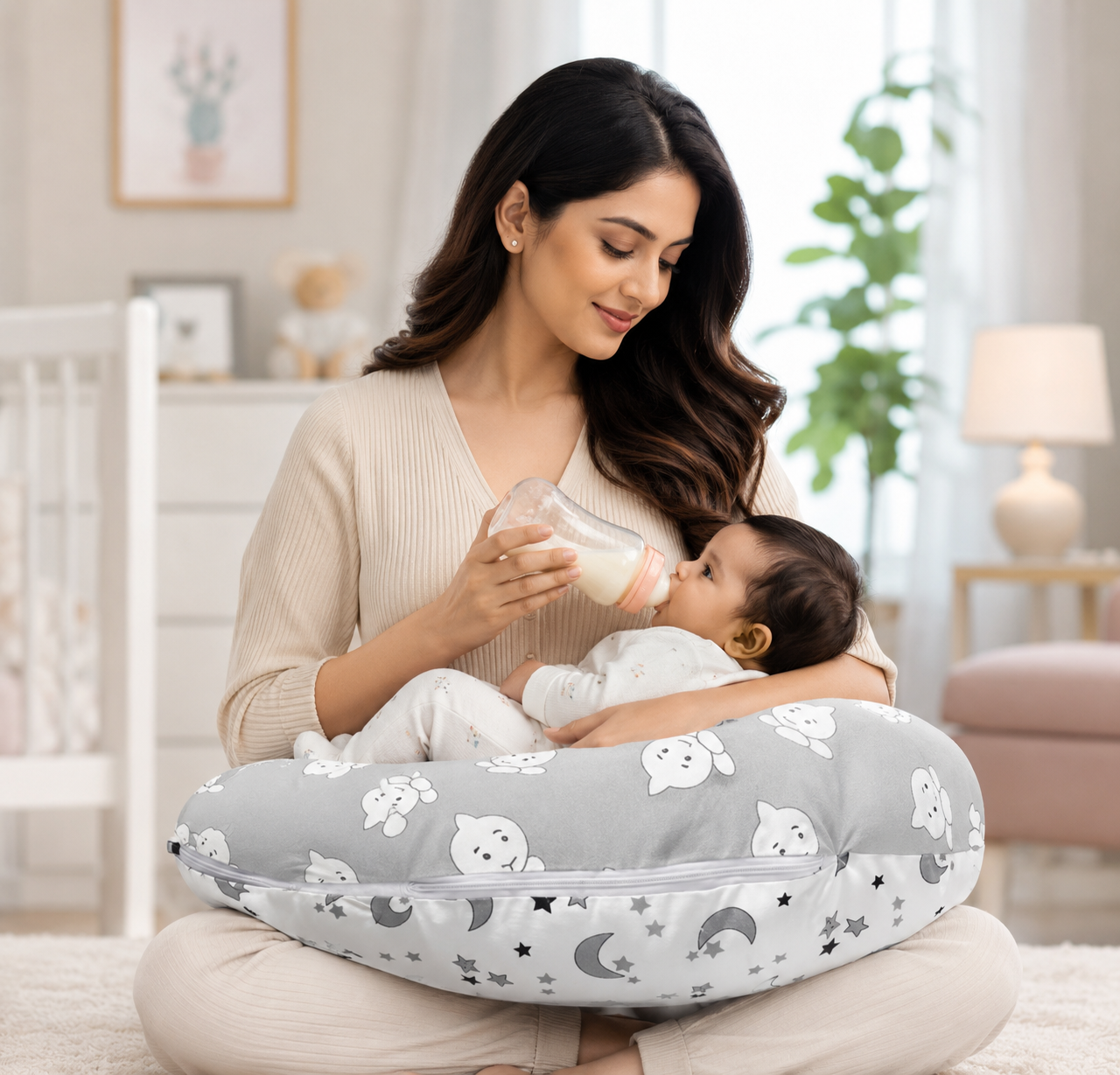Breast Feeding & Nursing Pillow with Buckle Adjustment and Detachable Cover
